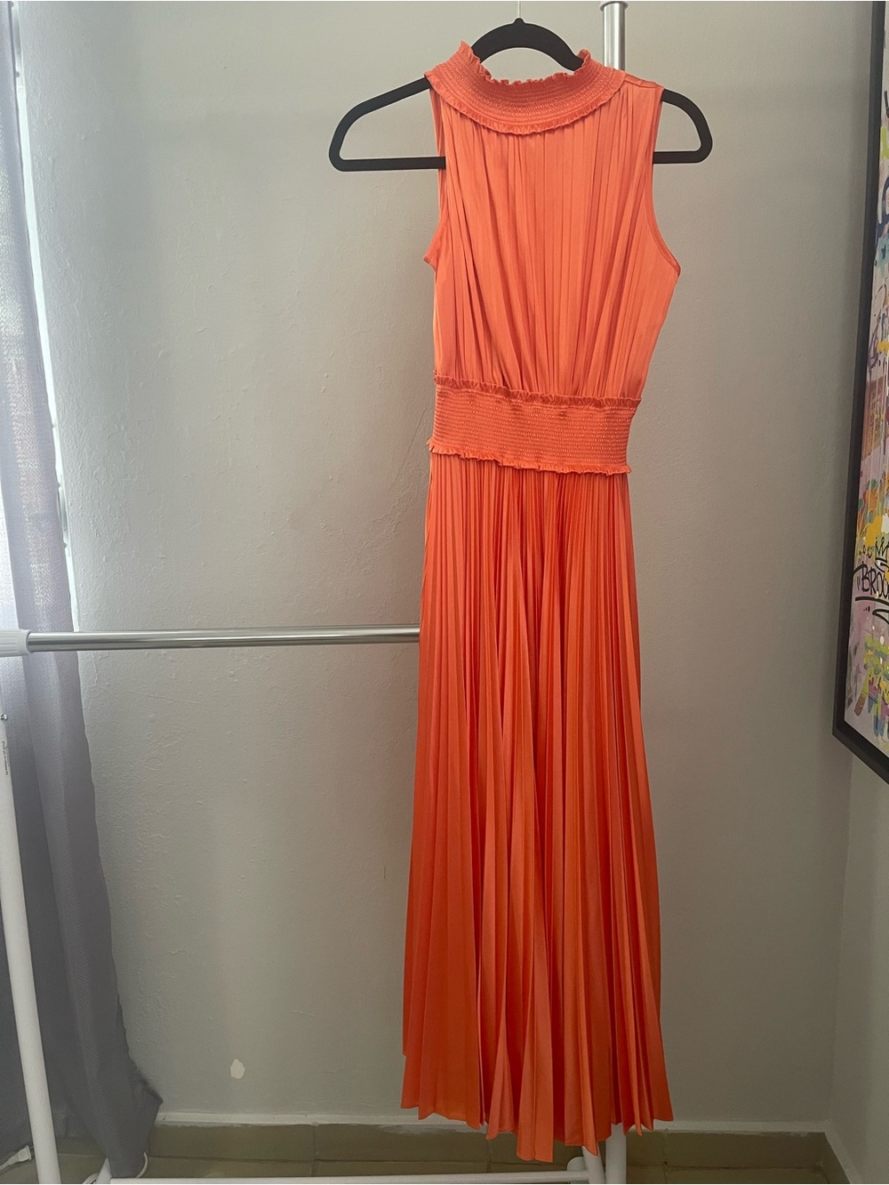 Nanette Lepore Coral-Orange Pleated Maxi Dress